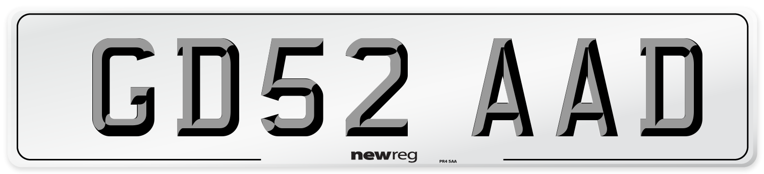 GD52 AAD Number Plate from New Reg
